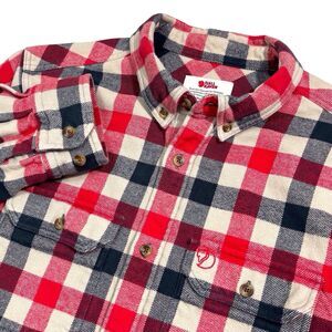 Fjallraven Skog Shirt Mens Medium Slim Red & Tan Plaid Thick Heavy Flannel
